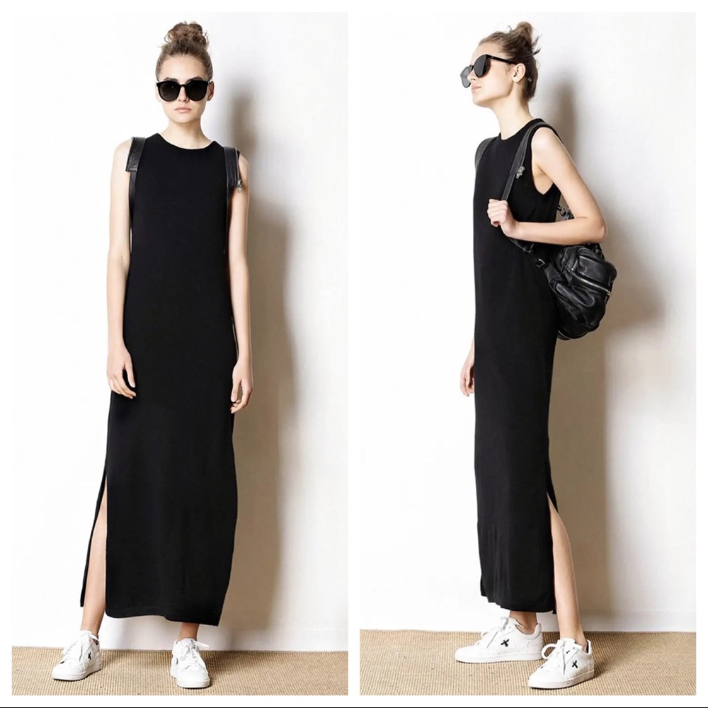 NWT Caara Split Knee Knit Dress Black Midi Maxi M